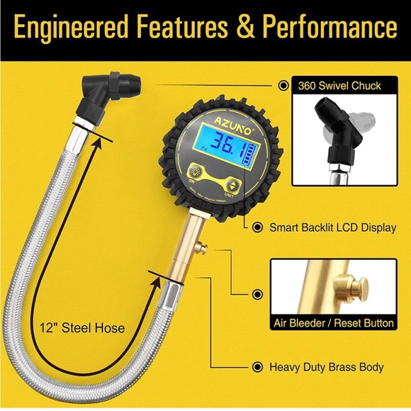 Digital Tire🛞Pressure Gauge w 12''Steel Hose -150 PSI- for Car🚗 &  Bike🚲 - Picture 2 of 8